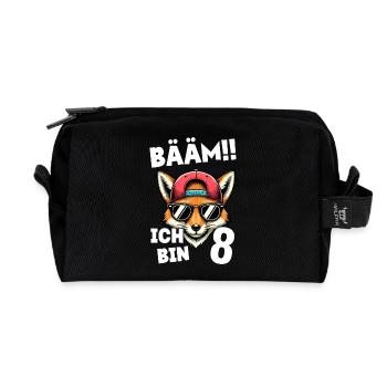 BÄÄM Ich Bin 8 Geburtstag Fuchs Geburtstagsdeko - Recycelte Kulturtasche - Schwarz - Vorne