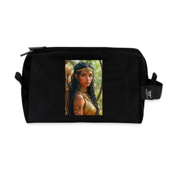 Neith, gepanzerte Kriegergöttin, hält einen Bogen in der Hand - Recycelte Kulturtasche - Schwarz - Vorne