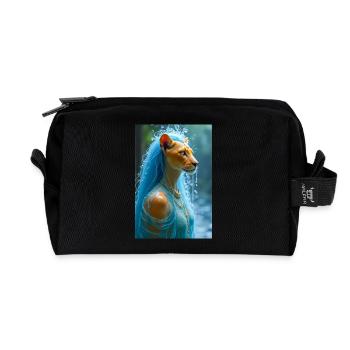 Tefnut, lion-headed goddess - Recycled Toiletry Zip Bag - black - Front