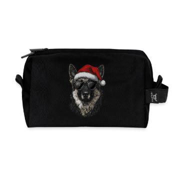 Berger allemand avec chapeau de Père Noël - Trousse de toilette en tissu recyclé - noir - Devant