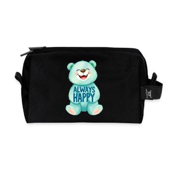 Cute Teddy Bear is ALWAYS HAPPY 1 - Recycled Toiletry Zip Bag - black - Front