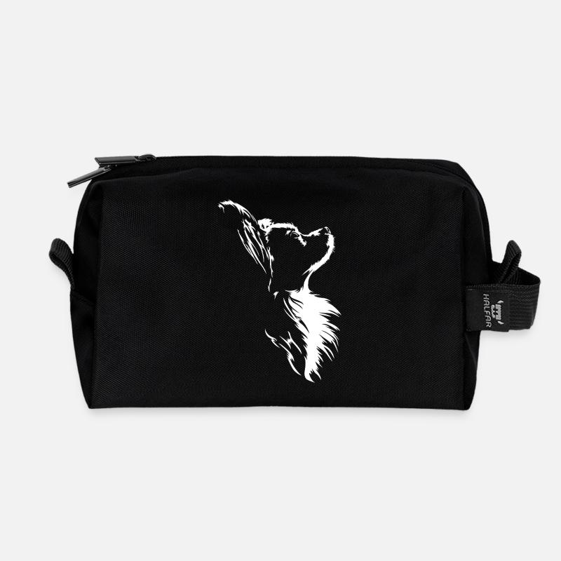 Papillon Silhouette Hunde Portrait Wilsigns - Recycelte Kulturtasche - Schwarz