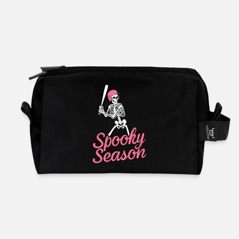 Spooky Season Skeleton Bat Tee - Recycled Toiletry Zip Bag - black