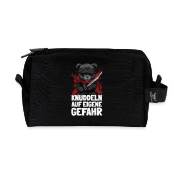 Ninja Teddy with a cheeky saying - Recycled Toiletry Zip Bag - black - Front