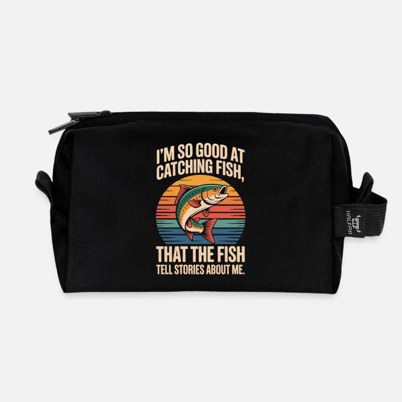 Prahlender Angler: Fisch Tell Tales Tee - Recycelte Kulturtasche - Schwarz