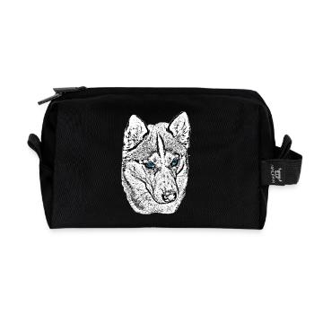 Wolf Head Drawing Blue Eyes - Recycled Toiletry Zip Bag - black - Front