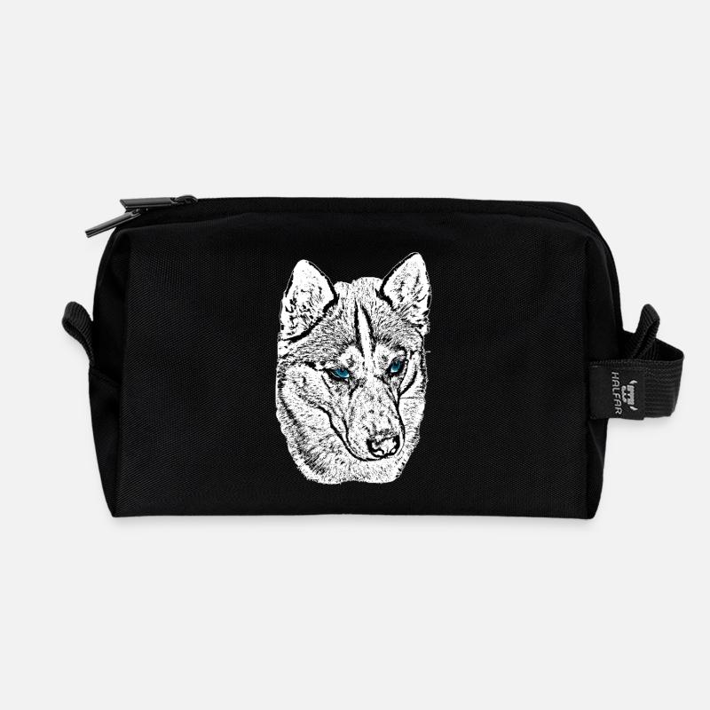 Wolfskopf Zeichnung Blaue Augen - Recycelte Kulturtasche - Schwarz