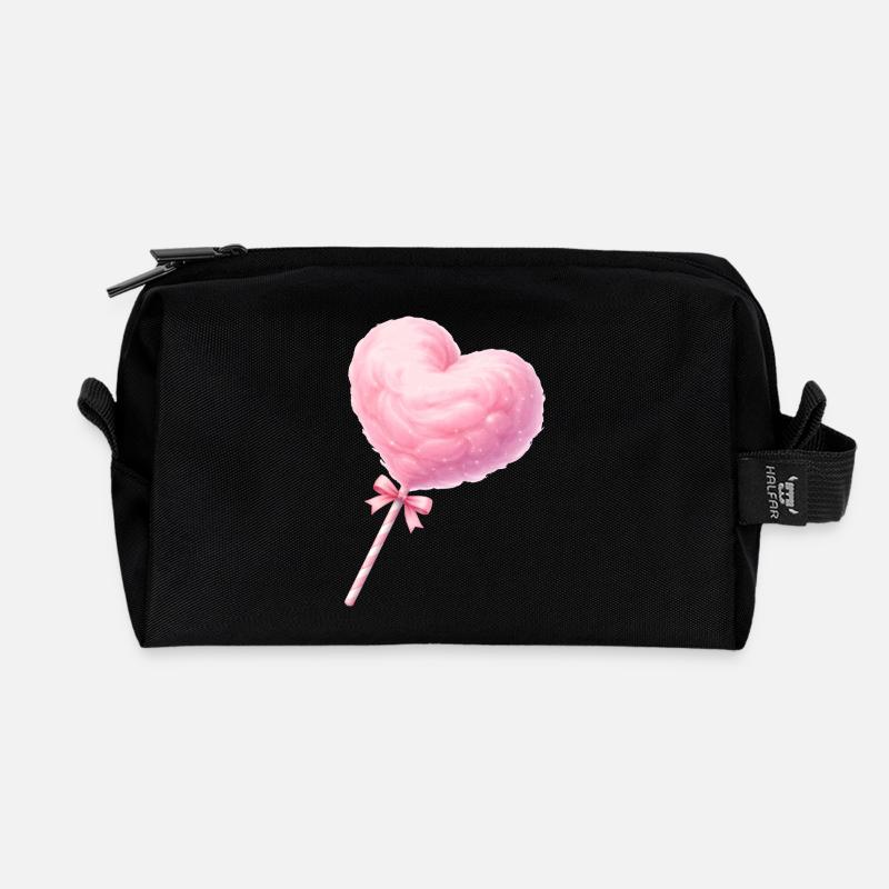 Rosa Zuckerwatte Herz Illustration   - Recycelte Kulturtasche - Schwarz
