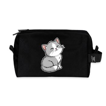 Chaton Gris et Blanc Heureux Portrait Kawaii - Trousse de toilette en tissu recyclé - noir - Devant