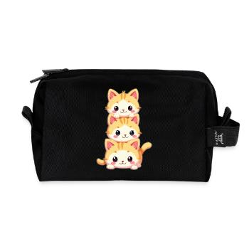Stacked Kitten Trio - Recycled Toiletry Zip Bag - black - Front