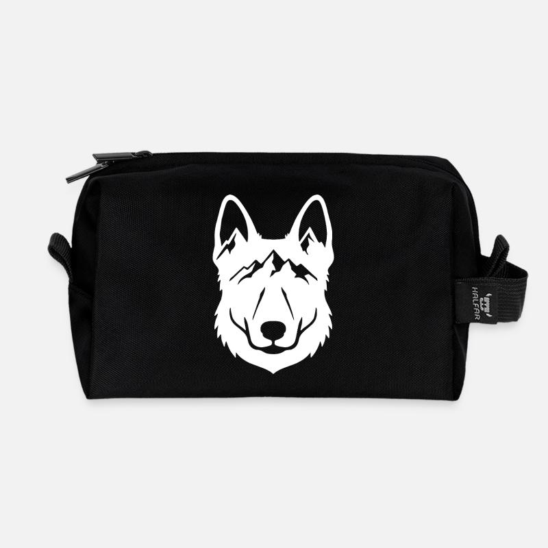 Mountain Wolf Line Art - Recycled Toiletry Zip Bag - black