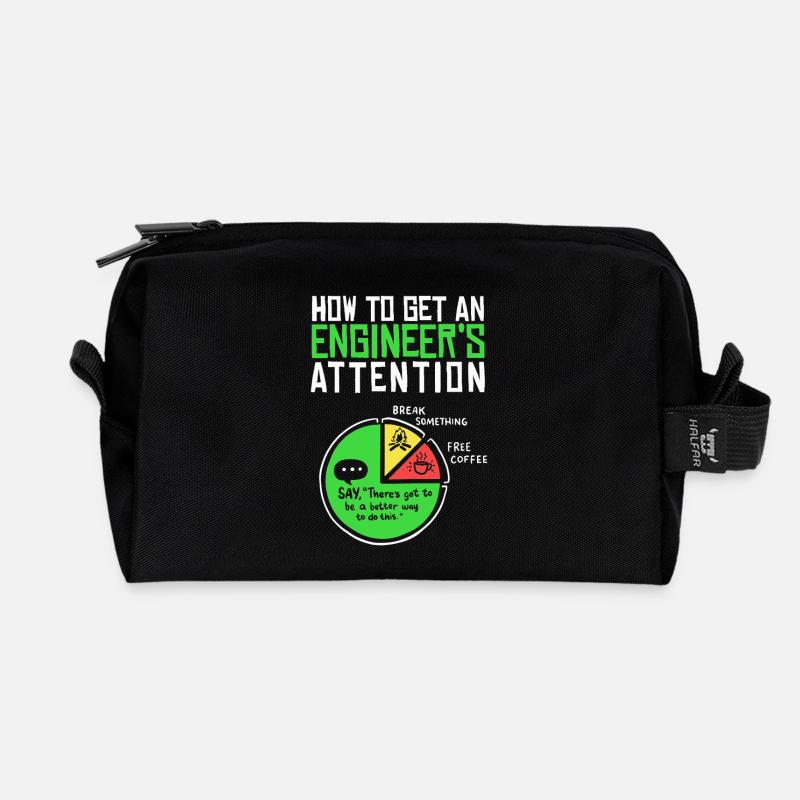 Engineer: How to Get Their Attention - Recycled Toiletry Zip Bag - black
