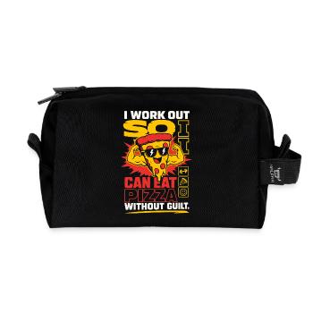 Je fais du sport pour pouvoir manger de la pizza - Trousse de toilette en tissu recyclé - noir - Devant