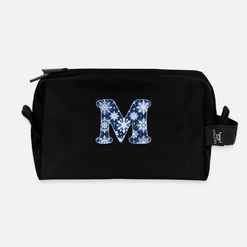 Buchstabe M Schneeflocken - Recycelte Kulturtasche - Schwarz