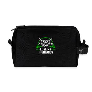 Love My Highlands - Highland Graphic and Saying - Recycled Toiletry Zip Bag - black - Front