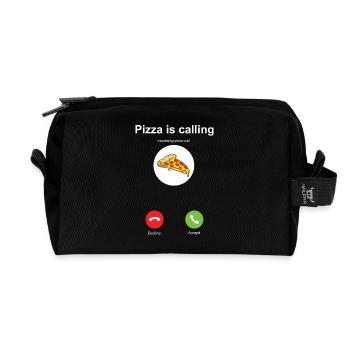Die Pizza ruft ich muss gehen - Recycelte Kulturtasche - Schwarz - Vorne