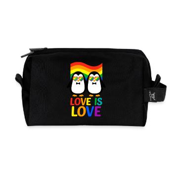 Love is Love – Pinguine mit Regenbogenflagge - Recycelte Kulturtasche - Schwarz - Vorne