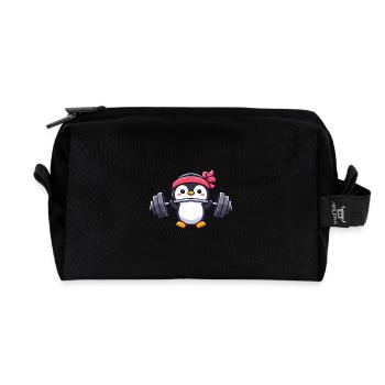 Penguin Workout Dumbbell Bench Press Fitness - Recycled Toiletry Zip Bag - black - Front