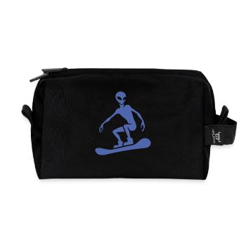 Minimalist design: Alien snowboarder - Recycled Toiletry Zip Bag - black - Front