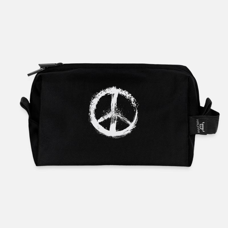Peace Symbol weiß - Recycelte Kulturtasche - Schwarz