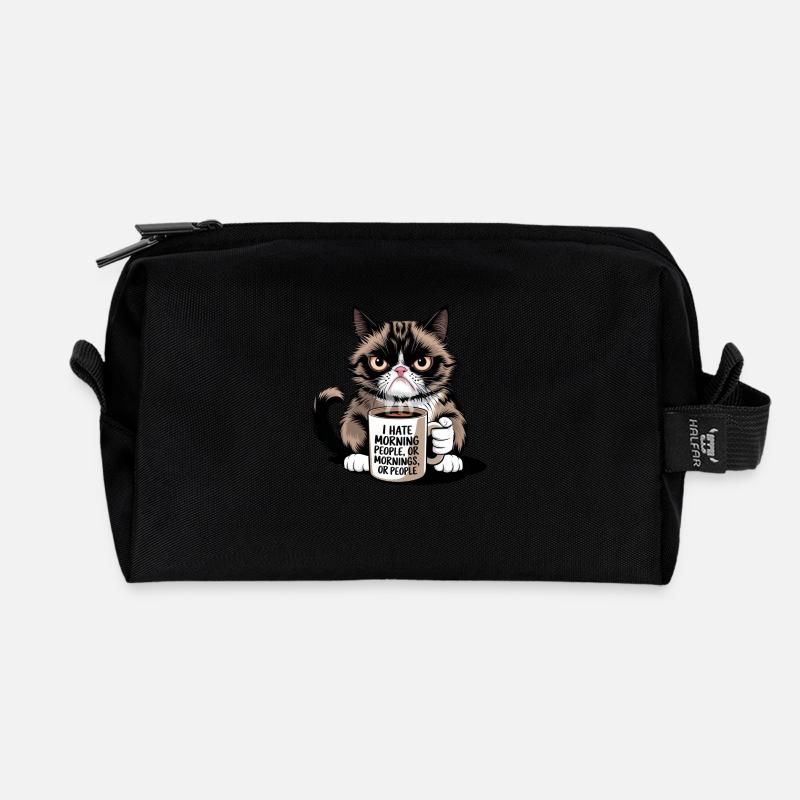 I hate morning people or mornings or people - Recycelte Kulturtasche - Schwarz