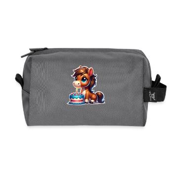 Horse Foal Pony Birthday - Recycled Toiletry Zip Bag - anthracite - Front