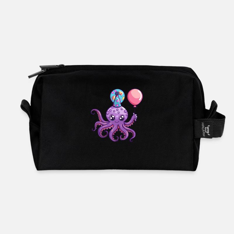 Oktopus Geburtstag Baby - Recycelte Kulturtasche - Schwarz