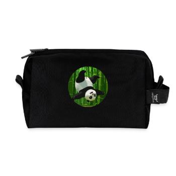 Panda making a somersault - Recycled Toiletry Zip Bag - black - Front