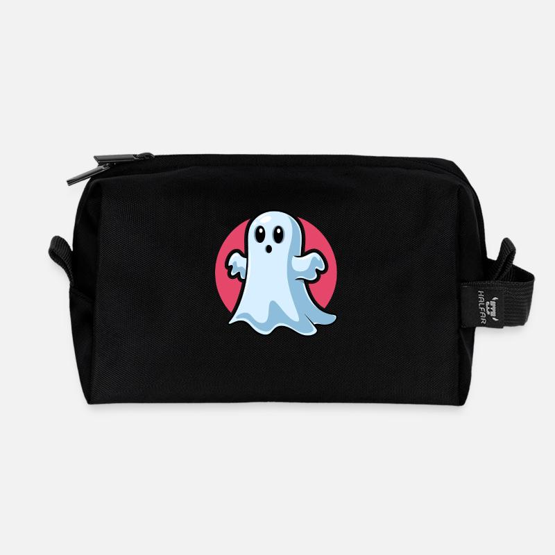 Spooky Cute Ghost - Recycled Toiletry Zip Bag - black