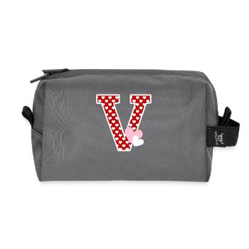Lettre v cœur - Trousse de toilette en tissu recyclé - anthracite - Devant