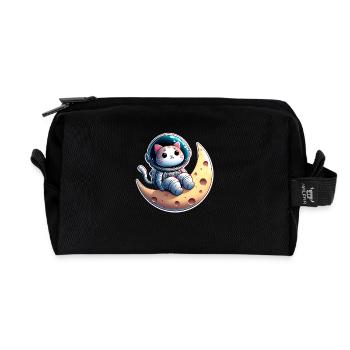 Chat astronaute mignon sur la lune - Trousse de toilette en tissu recyclé - noir - Devant