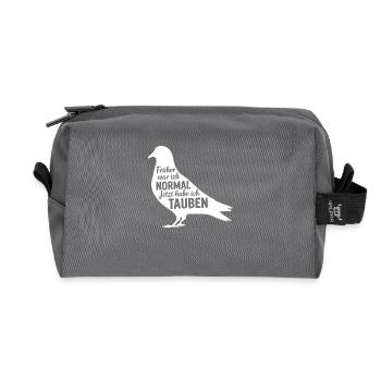 Brieftauben Taubensilhouette lustiger Taubenspruch - Recycelte Kulturtasche - Anthrazit - Vorne
