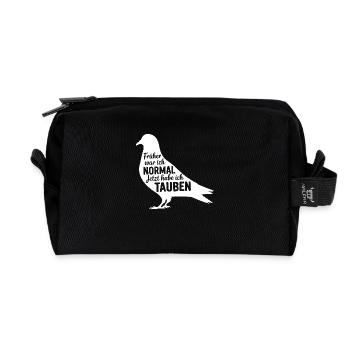 Brieftauben Taubensilhouette lustiger Taubenspruch - Recycelte Kulturtasche - Schwarz - Vorne