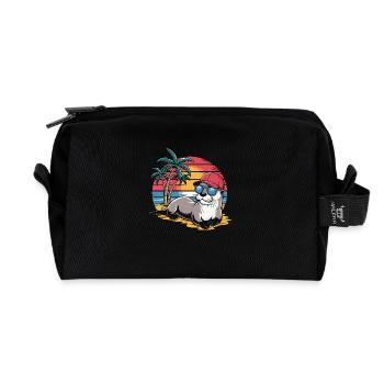 Loutre avec lunettes de soleil et casquette de baseball sur la plage - Trousse de toilette en tissu recyclé - noir - Devant