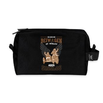 Motorrad Beiwagen Leben sinnlos - Geschenk - Recycelte Kulturtasche - Schwarz - Vorne