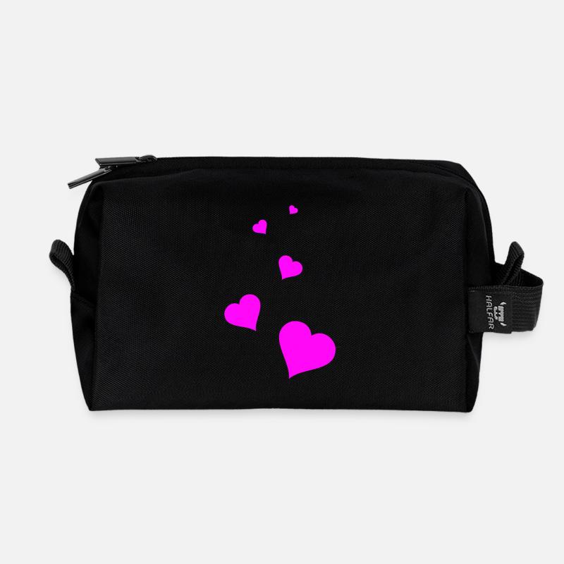 Herzen pink - Recycelte Kulturtasche - Schwarz