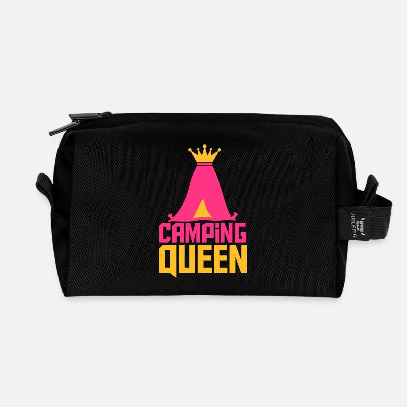 Camping Queen Königin Zelt Logo - Recycelte Kulturtasche - Schwarz