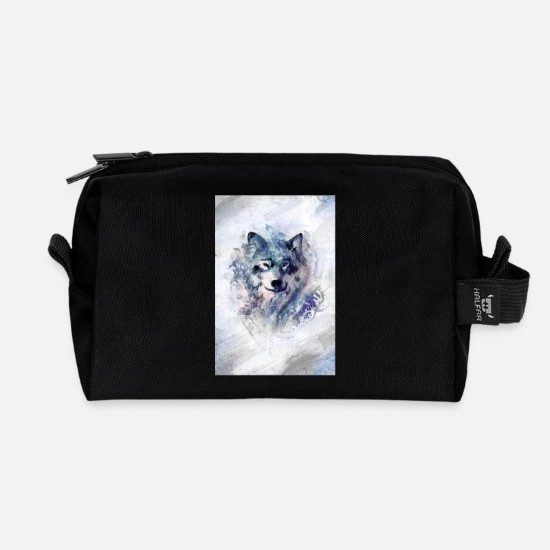 Wolf in a snowstorm grey version - Recycled Toiletry Zip Bag - black