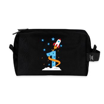 1. Anniversaire bébé enfant fusée - Trousse de toilette en tissu recyclé - noir - Devant