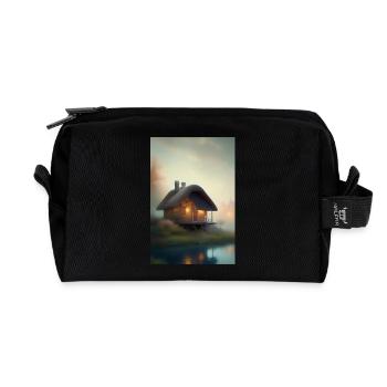 Charming lakeside cabin - Recycled Toiletry Zip Bag - black - Front