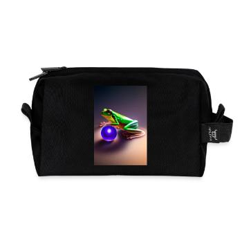 Colorful frog with ball - Recycled Toiletry Zip Bag - black - Front