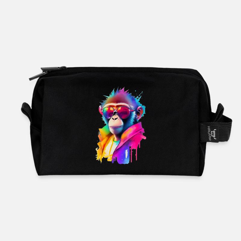 Affe mit Sonnenbrille - Recycelte Kulturtasche - Schwarz