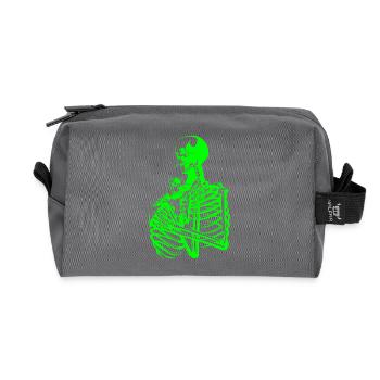 skull skeleton death halloween horror black dead - Recycled Toiletry Zip Bag - anthracite - Front
