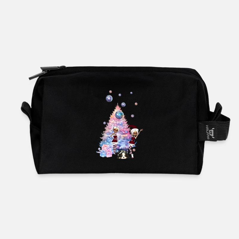 Niedliche Elfen feiern die Weihnachtszeit - Recycelte Kulturtasche - Schwarz