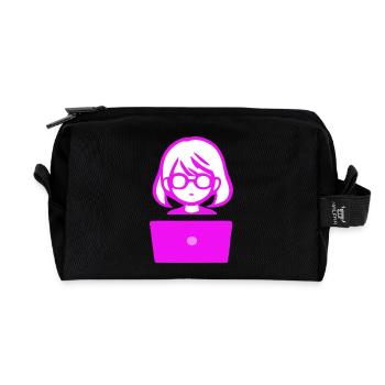 Femme avec un codeur de programmeur informatique - Trousse de toilette en tissu recyclé - noir - Devant