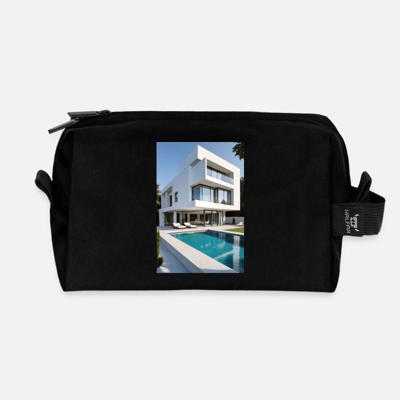 Weiße Villa mit Pool - Recycelte Kulturtasche - Schwarz