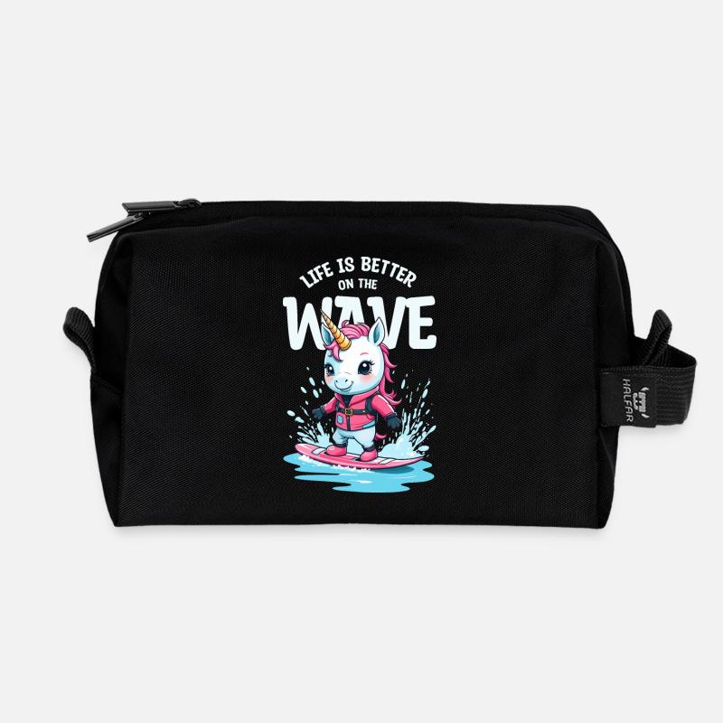 Wakeboard Einhorn - Recycelte Kulturtasche - Schwarz