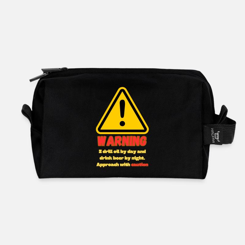 Warnung Öl-Rigger hier - Recycelte Kulturtasche - Schwarz