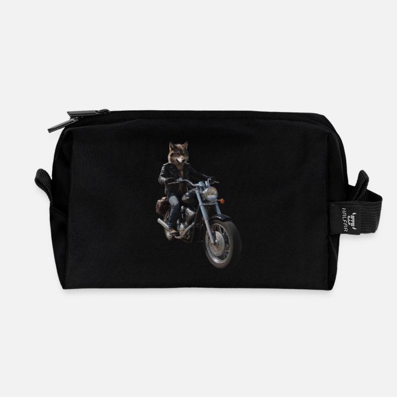 Biker Wolf - Recycled Toiletry Zip Bag - black