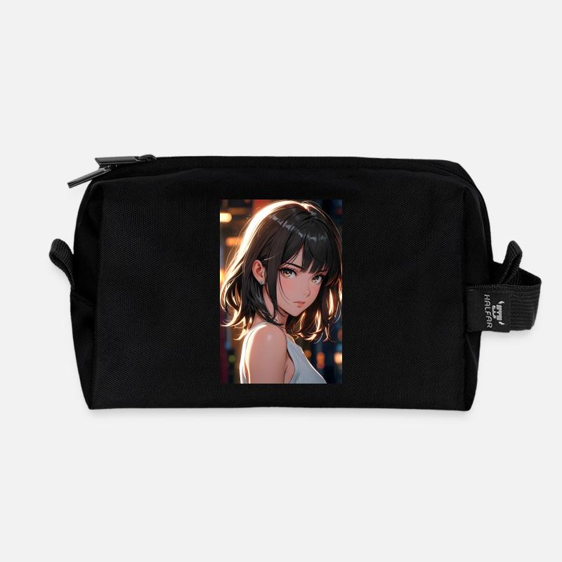 Wunderschöne Anime-Kunst – Porträt eines Mädchen - Recycelte Kulturtasche - Schwarz